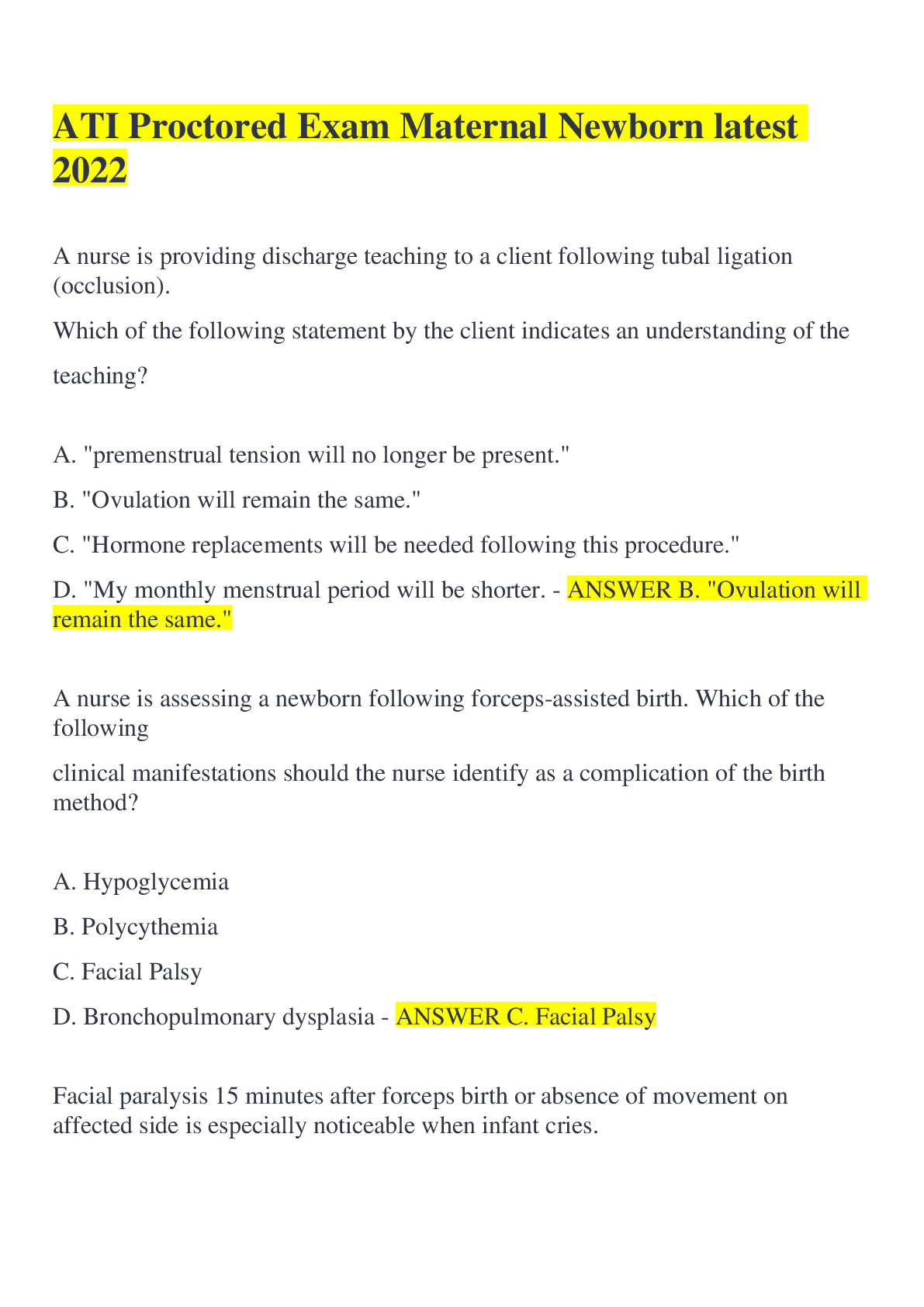 Preview image for ATI Proctored Exam Maternal Newborn latest 2022